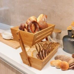 Fruitmand – 2 Laags – Hout – Aardappelbak - Aanrecht Organiser - Fruitkistje - Fruitschaal – Fruitmand -Schaal Decoratie - Voor Fruit / Groente / Snacks / Brood -Merkloos Verkoopwinkel 1200x1200 2708