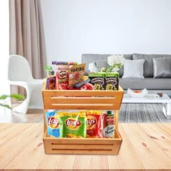 Fruitmand – 2 Laags – Hout – Aardappelbak - Aanrecht Organiser - Fruitkistje - Fruitschaal – Fruitmand -Schaal Decoratie - Voor Fruit / Groente / Snacks / Brood -Merkloos Verkoopwinkel 1200x1200 2709
