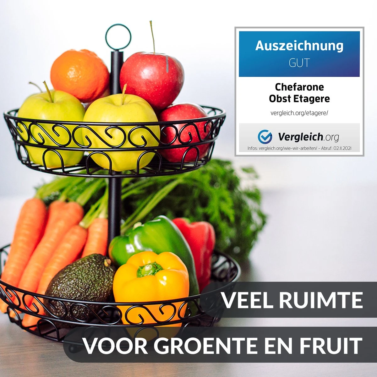 Chefarone Fruit Etagère 2 Laags - Fruitmand - Fruitschaal - Groentemand - Opberger - Metaal - Zwart 3 Chefarone Fruit Etagère 2 Laags - Fruitmand - Fruitschaal - Groentemand - Opberger - Metaal - Zwart - Afbeelding 3