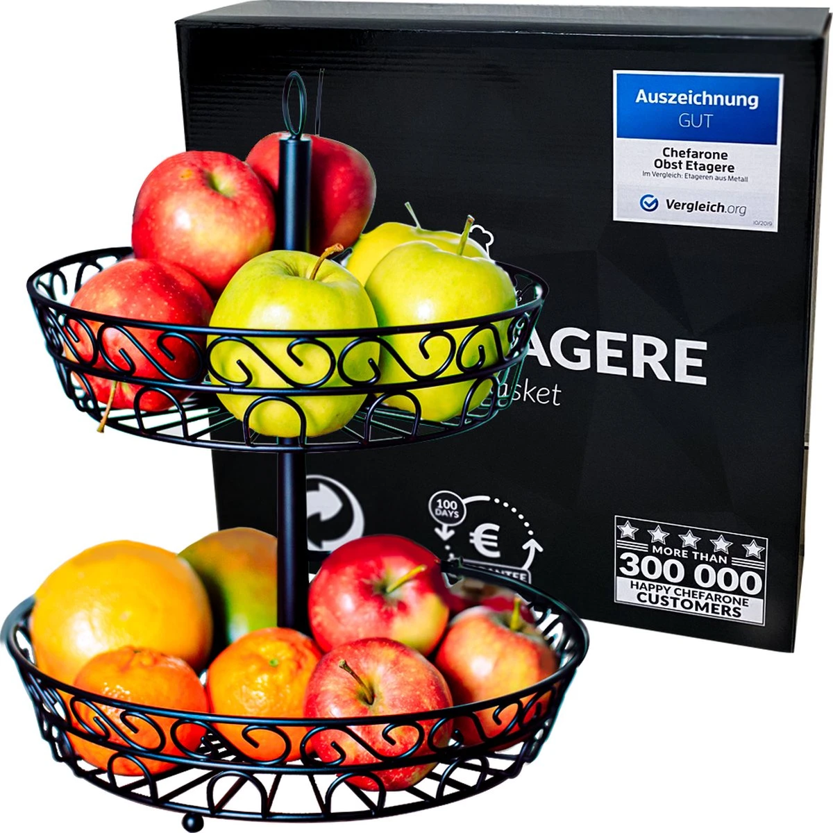 Chefarone Fruit Etagère 2 Laags - Fruitmand - Fruitschaal - Groentemand - Opberger - Metaal - Zwart 8 Chefarone Fruit Etagère 2 Laags - Fruitmand - Fruitschaal - Groentemand - Opberger - Metaal - Zwart - Afbeelding 8