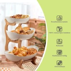 DESIGN Fruitschaal - Etagere 3 Laags – Landelijk Fruitmand Hout Keramiek - Schaal Decoratie - Voor Fruit / Groente / Snacks / Cadeau Brood -Merkloos Verkoopwinkel 1200x1200 2721