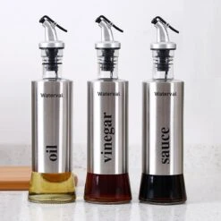 Waterval RVS Olijfoliefles Set Deluxe 500ML - Olieflessen Met Schenktuit – 3 Olijfolie Flessen - Olie Fles Glas - Cadeautip