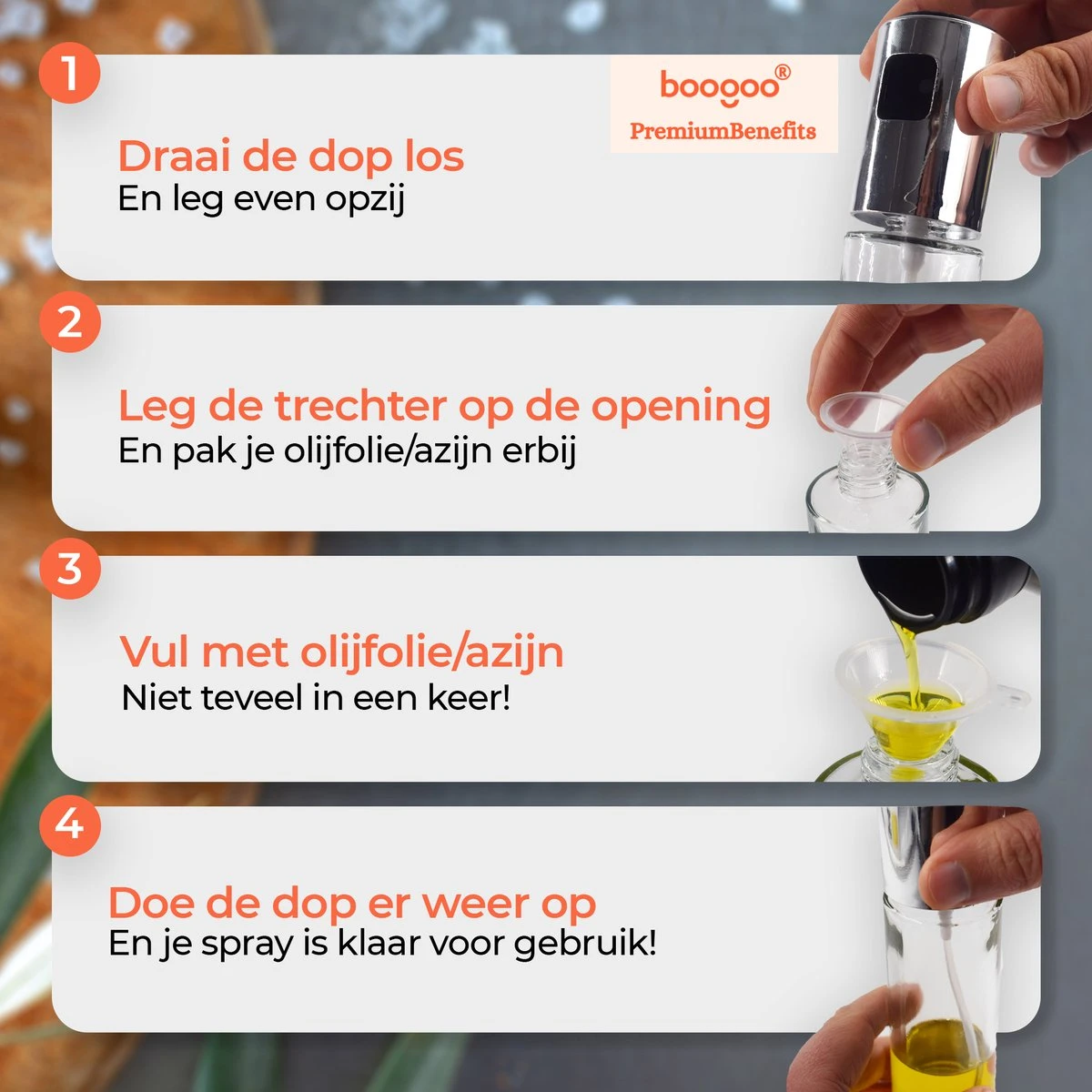 BooGoo® - Olijfolie Sprayer Deluxe - Olijfolie Fles Verstuiver Voor Keuken - Cooking Spray - Oliespray - Bbq Accesoires - Oliefles - Bakspray 9 BooGoo® - Olijfolie Sprayer Deluxe - Olijfolie Fles Verstuiver Voor Keuken - Cooking Spray - Oliespray - Bbq Accesoires - Oliefles - Bakspray - Afbeelding 9