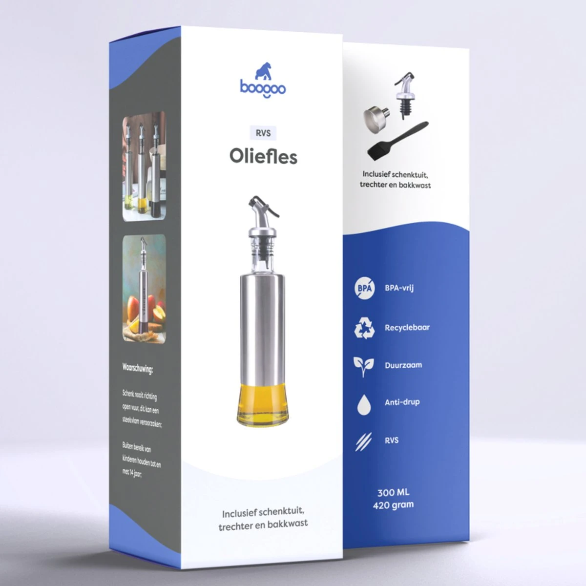BooGoo® - RVS Oliefles Deluxe - Oliefles Met Schenktuit En Accessoires - Olijfolie Fles - Olie Fles Glas 7 BooGoo® - RVS Oliefles Deluxe - Oliefles Met Schenktuit En Accessoires - Olijfolie Fles - Olie Fles Glas - Afbeelding 7