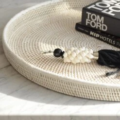 Merkloos Rotan Dienblad Wit - Groot 50 Cm