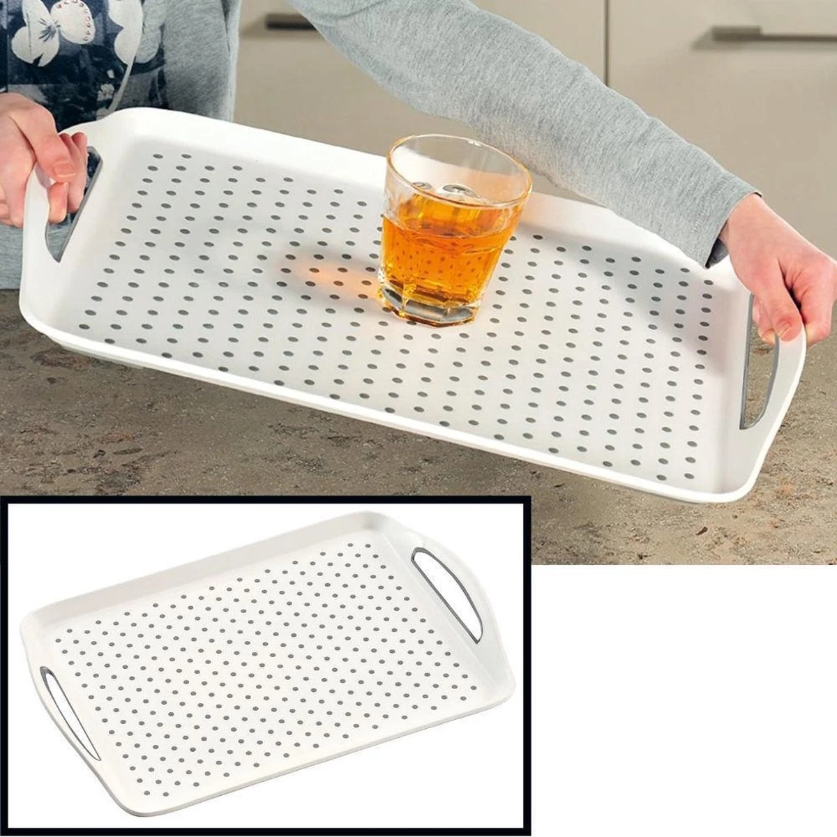 Dienblad Rechthoekig - Anti-slip Dienblad - Diep Dienblad Met Antislip - Met Handvatten - 45.5 X 32 X 4.5 Cm - Kleur: Wit 1 Dienblad Rechthoekig - Anti-slip Dienblad - Diep Dienblad Met Antislip - Met Handvatten - 45.5 X 32 X 4.5 Cm - Kleur: Wit