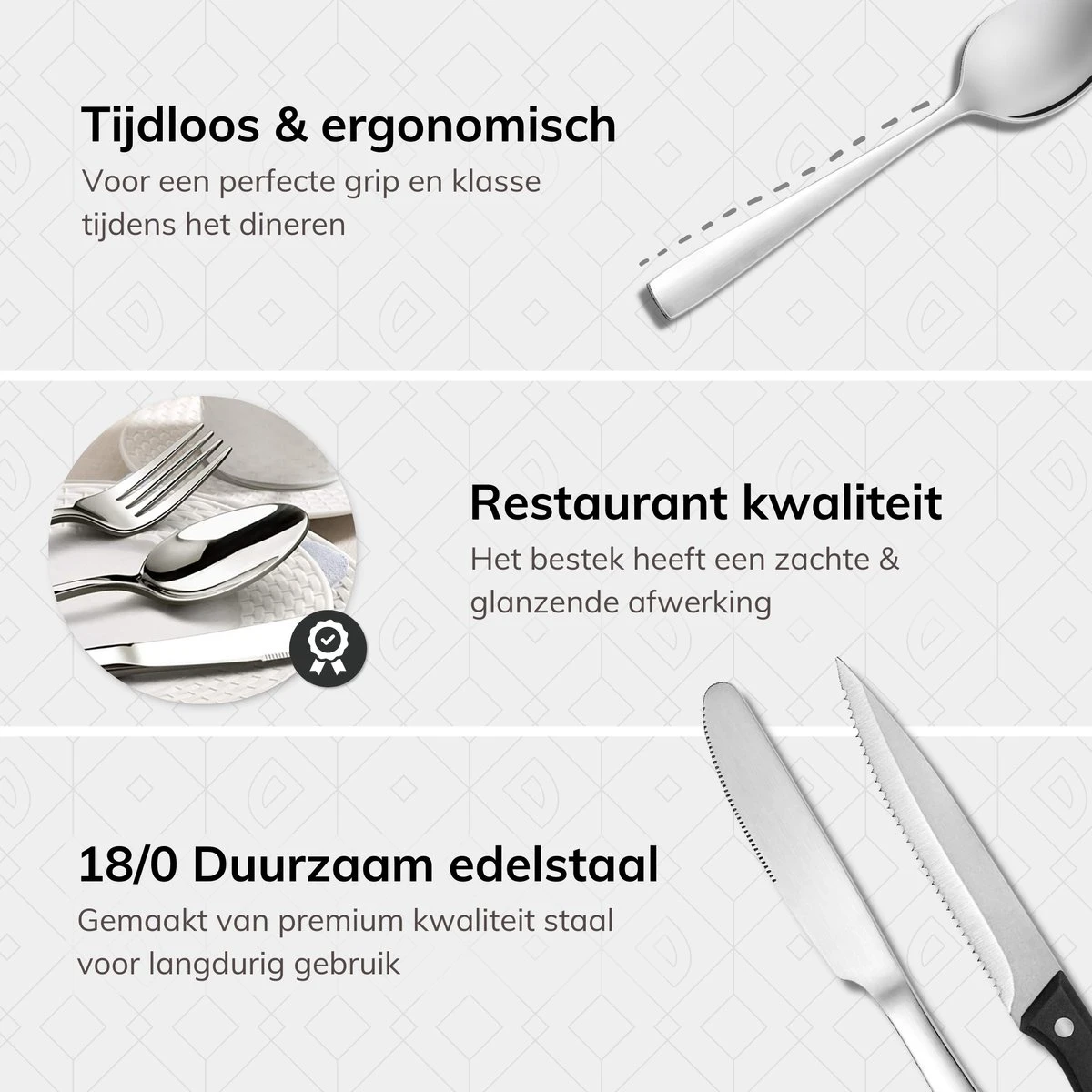 Deleca 6 Persoons Bestekset (36-delig) - Lepels, Messen, Vorken & Steakmessen - Vaatwasserbestendig - Zilver / RVS 6 Deleca 6 Persoons Bestekset (36-delig) - Lepels, Messen, Vorken & Steakmessen - Vaatwasserbestendig - Zilver / RVS - Afbeelding 6