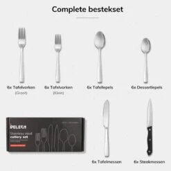 Deleca 6 Persoons Bestekset (36-delig) - Lepels, Messen, Vorken & Steakmessen - Vaatwasserbestendig - Zilver / RVS 19 Deleca 6 Persoons Bestekset (36-delig) - Lepels, Messen, Vorken & Steakmessen - Vaatwasserbestendig - Zilver / RVS -Merkloos Verkoopwinkel 1200x1200 299