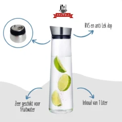 Krumble Karaf Van Glas - 1000ml - 1 Liter - 33 X 9,5 Cm (dxh) - Glazen Waterfles - RVS - Tafel Water -Merkloos Verkoopwinkel 1200x1200 3026