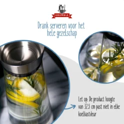 Krumble Karaf Van Glas - 1000ml - 1 Liter - 33 X 9,5 Cm (dxh) - Glazen Waterfles - RVS - Tafel Water -Merkloos Verkoopwinkel 1200x1200 3027