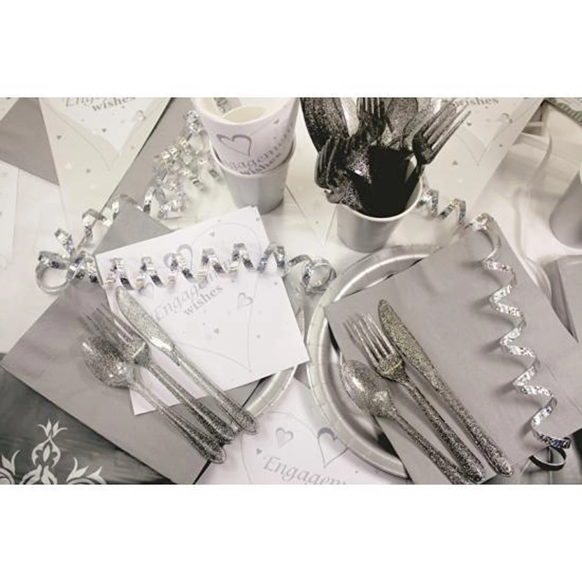 Merkloos Glitter Bestek Zilver 24-delig - Plastic Wegwerp Bestekset 2 Merkloos Glitter Bestek Zilver 24-delig - Plastic Wegwerp Bestekset - Afbeelding 2