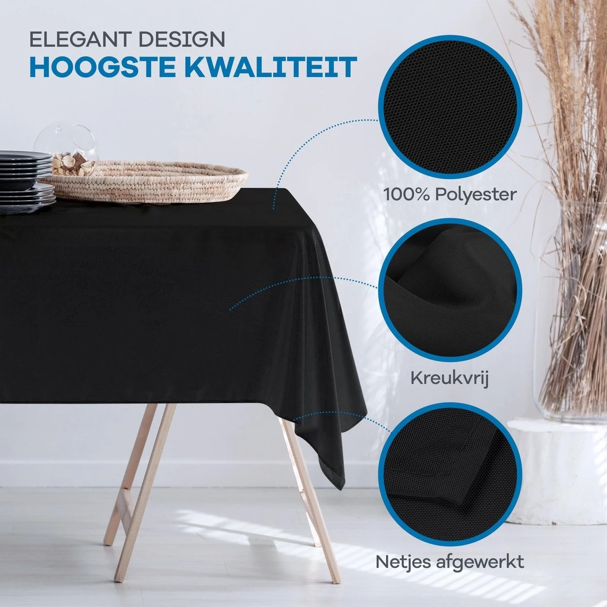 WITTS Luxe Tafelkleed - Waterafstotend - Tafellaken - Zwart - 259x152 CM - Tafelzeil - Tafelkleed Katoen 2 WITTS Luxe Tafelkleed - Waterafstotend - Tafellaken - Zwart - 259x152 CM - Tafelzeil - Tafelkleed Katoen - Afbeelding 2