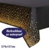 Merkloos Folie Tafelkleed - Zwart Tafelzeil Met Gouden Stippen - Verjaardag Feest - Tafel Accessoire - Party Plastic Decoratie - Metallic Dots - 50 Jaar – Bruiloft - Oud En Nieuw – 2023 Nieuwjaar – Kerst Versiering - Kerstmis Aankleding - 137 X 274 Cm – Goud
