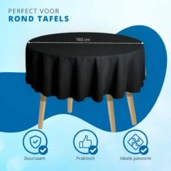 WITTS Luxe Tafelkleed - Tafelkleed Rond - Waterafstotend - Tafellaken - Zwart - 160 CM - Tafelzeil - Tafelkleed Katoen -Merkloos Verkoopwinkel 1200x1200 3217