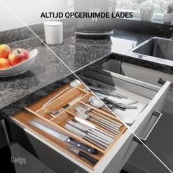 Gadgy Uitschuifbare Bestekbak - Uitschuifbare Bestekcassette Hout - Besteklade - Ladeverdeler - 6/8 Vakken - Bamboe -Merkloos Verkoopwinkel 1200x1200 375