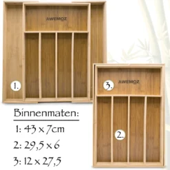 AWEMOZ Bestekbak – Bamboe Besteklade Uitschuifbaar – 5/7 Vakken - Bestekcassette - Bestekhouder Hout - Lade Organizer - Bestek Opbergen - 45 Cm Lang X 30-43 Cm Breed X 4 Cm Hoog -Merkloos Verkoopwinkel 1200x1200 381
