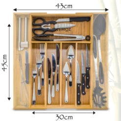 AWEMOZ Bestekbak – Bamboe Besteklade Uitschuifbaar – 5/7 Vakken - Bestekcassette - Bestekhouder Hout - Lade Organizer - Bestek Opbergen - 45 Cm Lang X 30-43 Cm Breed X 4 Cm Hoog -Merkloos Verkoopwinkel 1200x1200 382