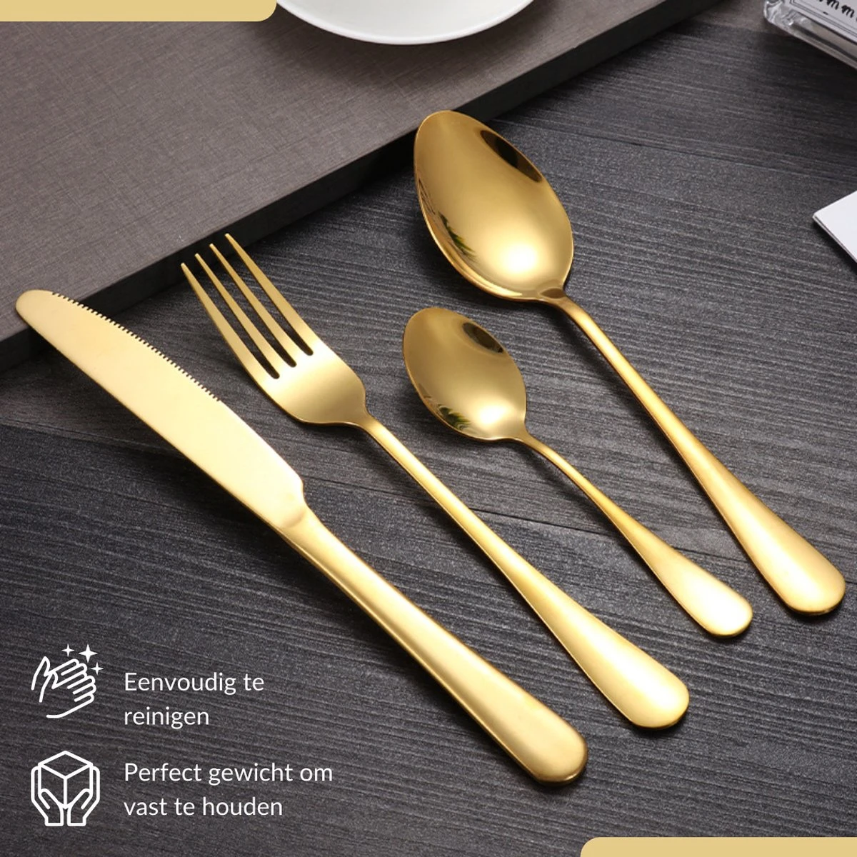 SensaHome - 20-Delige Bestek Set - Inclusief Mes/Vork/Lepel - 4 Personen - Goud 9 SensaHome - 20-Delige Bestek Set - Inclusief Mes/Vork/Lepel - 4 Personen - Goud - Afbeelding 9