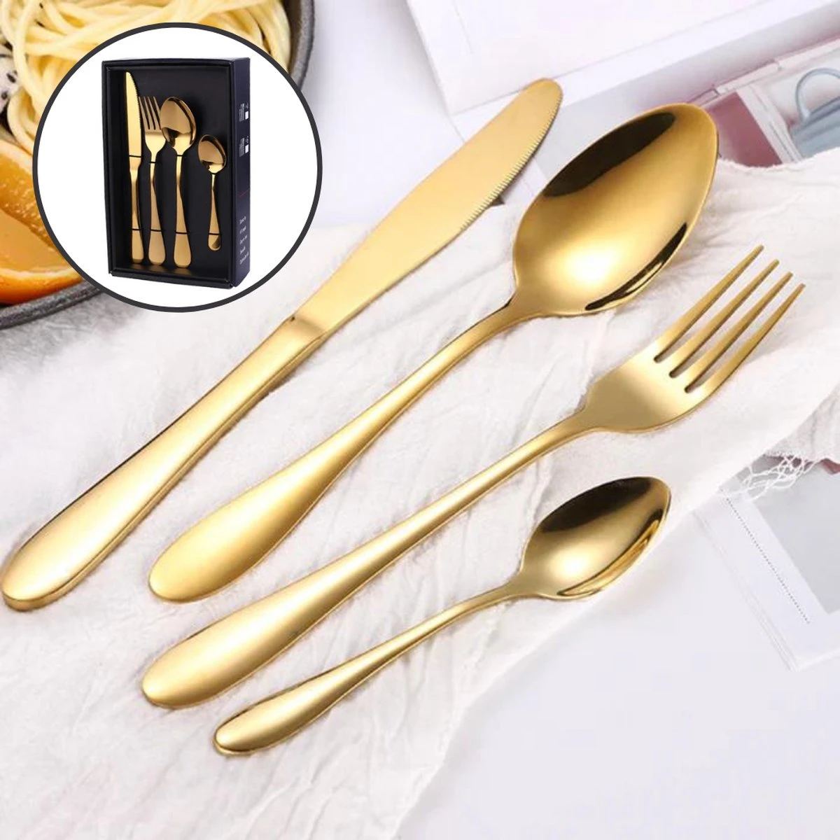 SensaHome - 20-Delige Bestek Set - Inclusief Mes/Vork/Lepel - 4 Personen - Goud 11 SensaHome - 20-Delige Bestek Set - Inclusief Mes/Vork/Lepel - 4 Personen - Goud - Afbeelding 11