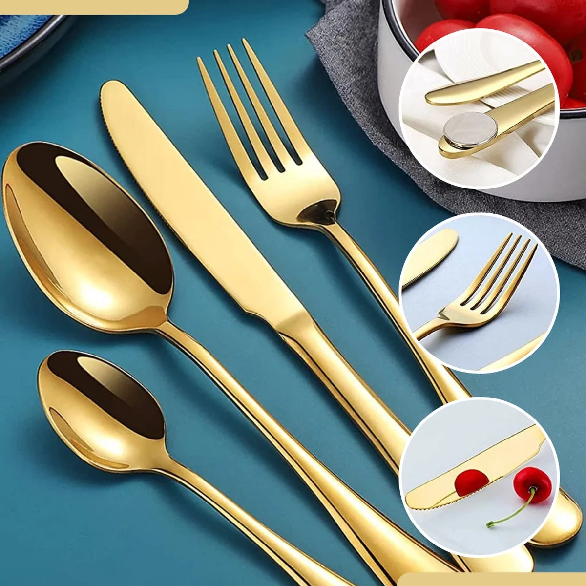 SensaHome - 20-Delige Bestek Set - Inclusief Mes/Vork/Lepel - 4 Personen - Goud 19 SensaHome - 20-Delige Bestek Set - Inclusief Mes/Vork/Lepel - 4 Personen - Goud - Afbeelding 19