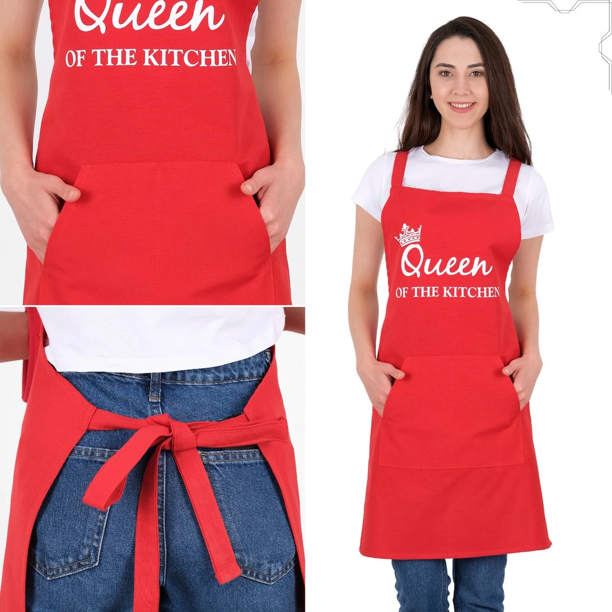 Merkloos Set Van 2 Rood | 60x80 Cm | King & Queen Of The Kitchen | 2 Keukenschorten | Kookschort Met Zakken | Keukenschort Dames | Keukenschort Voor Vrouwen | Keukenschort Voor Mannen | Cadeutje- Kado | Kook- BBQ 4 Merkloos Set Van 2 Rood | 60x80 Cm | King & Queen Of The Kitchen | 2 Keukenschorten | Kookschort Met Zakken | Keukenschort Dames | Keukenschort Voor Vrouwen | Keukenschort Voor Mannen | Cadeutje- Kado | Kook- BBQ - Afbeelding 4