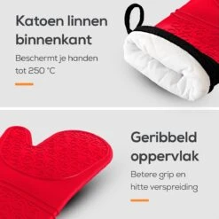 KitchenLove Ovenwanten - 2 Stuks Ovenhandschoenen - Hittebestendig Tot 250 °C - Siliconen - Rood -Merkloos Verkoopwinkel 1200x1200 634