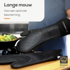 KitchenLove Ovenwanten - 2 Stuks Ovenhandschoenen - Hittebestendig Tot 250 °C - Siliconen - Zwart -Merkloos Verkoopwinkel 1200x1200 787