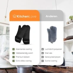 KitchenLove Ovenwanten - 2 Stuks Ovenhandschoenen - Hittebestendig Tot 250 °C - Siliconen - Zwart -Merkloos Verkoopwinkel 1200x1200 791
