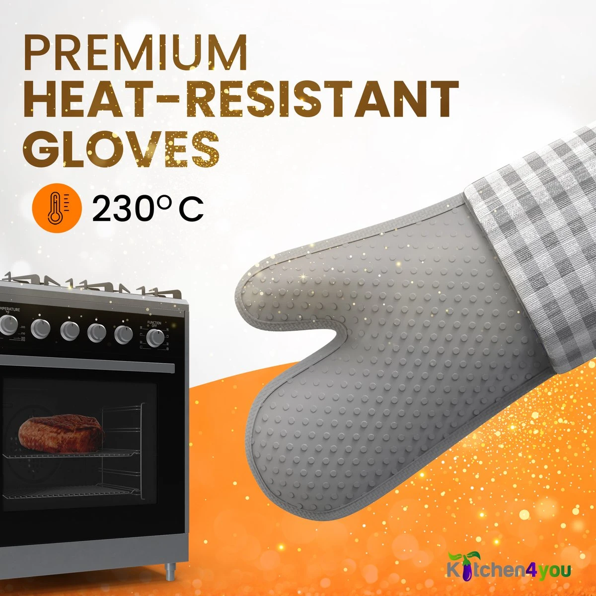 Kitchen4you Ovenwanten - Hoge Kwaliteit - Ovenhandschoenen - Grijs - Siliconen - Katoen 6 Kitchen4you Ovenwanten - Hoge Kwaliteit - Ovenhandschoenen - Grijs - Siliconen - Katoen - Afbeelding 6