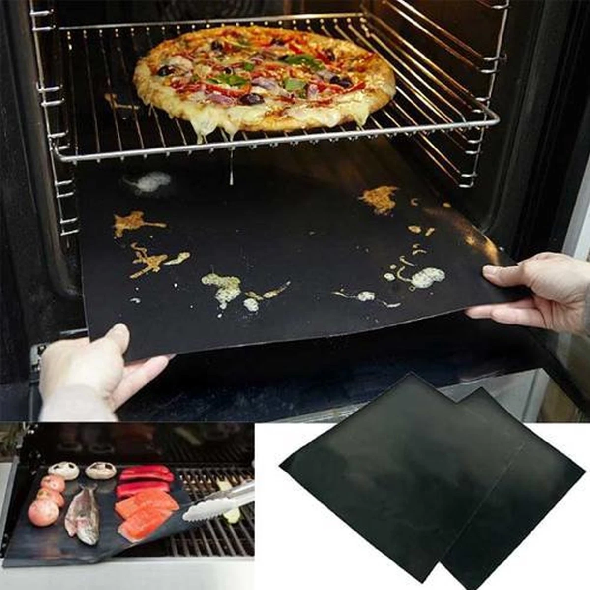 Merkloos Grill Mat Voor Oven En BBQ - 2 Stuks - Hittebestendig Tot 290 Graden - Vaatwasser Bestendig - Zwart 1 Merkloos Grill Mat Voor Oven En BBQ - 2 Stuks - Hittebestendig Tot 290 Graden - Vaatwasser Bestendig - Zwart