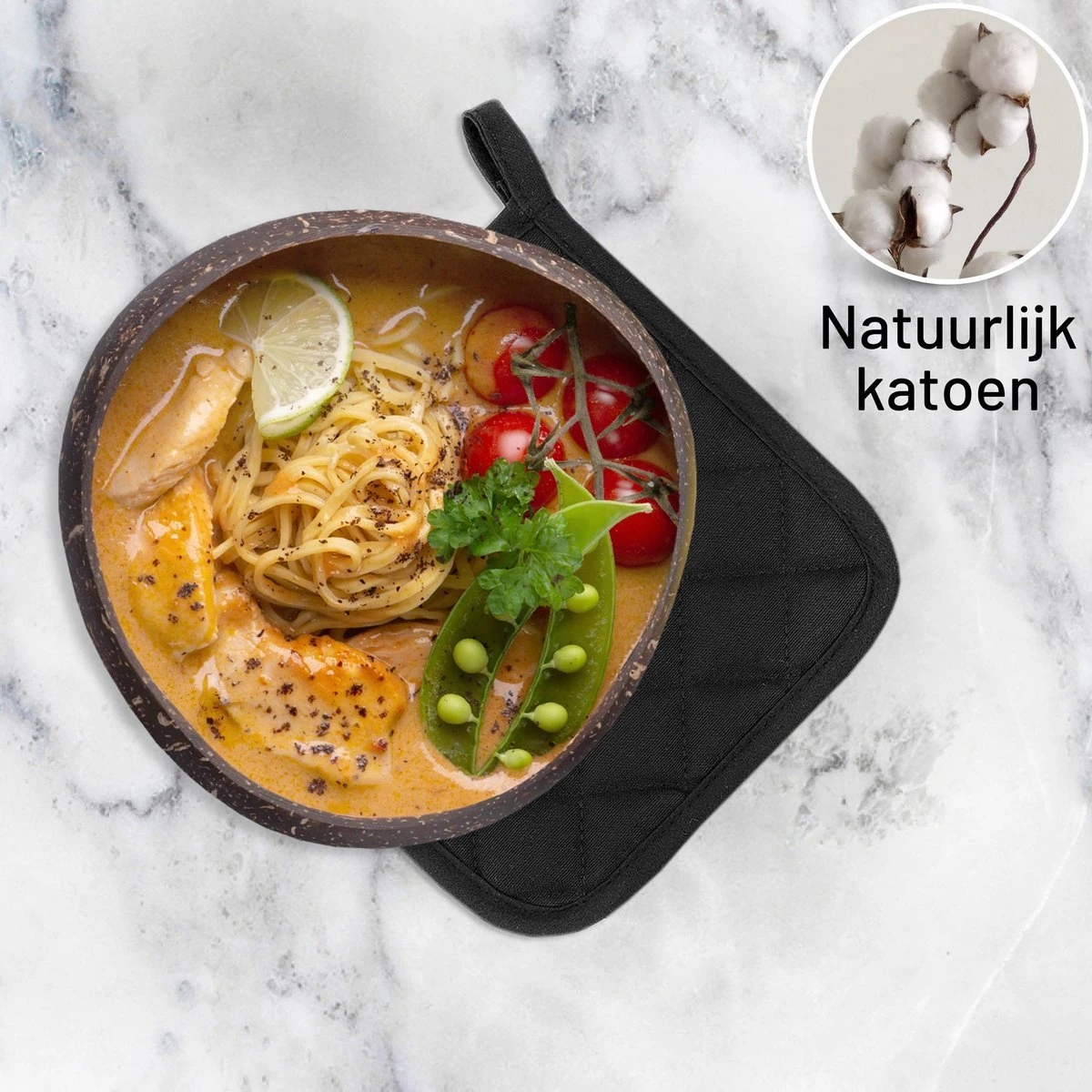 Merkloos Tavas Dream Hittebestendige Pannenlappen | 2 Stuks | Katoen, Thermolite | Tot 220°C | Zwart 2 Merkloos Tavas Dream Hittebestendige Pannenlappen | 2 Stuks | Katoen, Thermolite | Tot 220°C | Zwart - Afbeelding 2