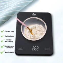 ALJEO Oplaadbare Digitale Precisie Keukenweegschaal - 1g Tot 10kg - Weegschaal Keuken - Tarra Functie - Incl Oplader - Gehard Glas - Zwart -Merkloos Verkoopwinkel 1200x1200 898