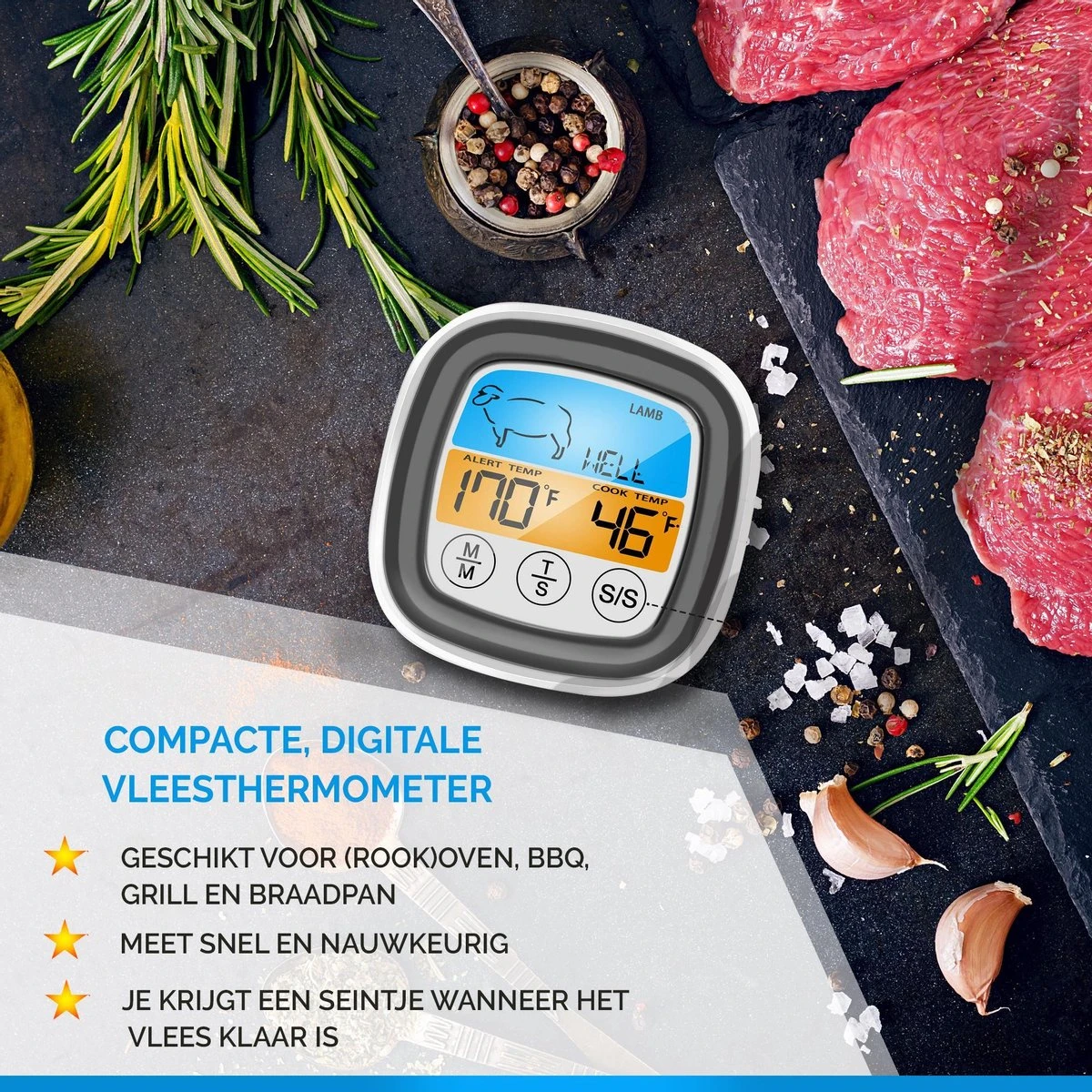 Mancor Digitale Vleesthermometer - Keukenthermometer - BBQ Thermometer - Oventhermometer 2 Mancor Digitale Vleesthermometer - Keukenthermometer - BBQ Thermometer - Oventhermometer - Afbeelding 2