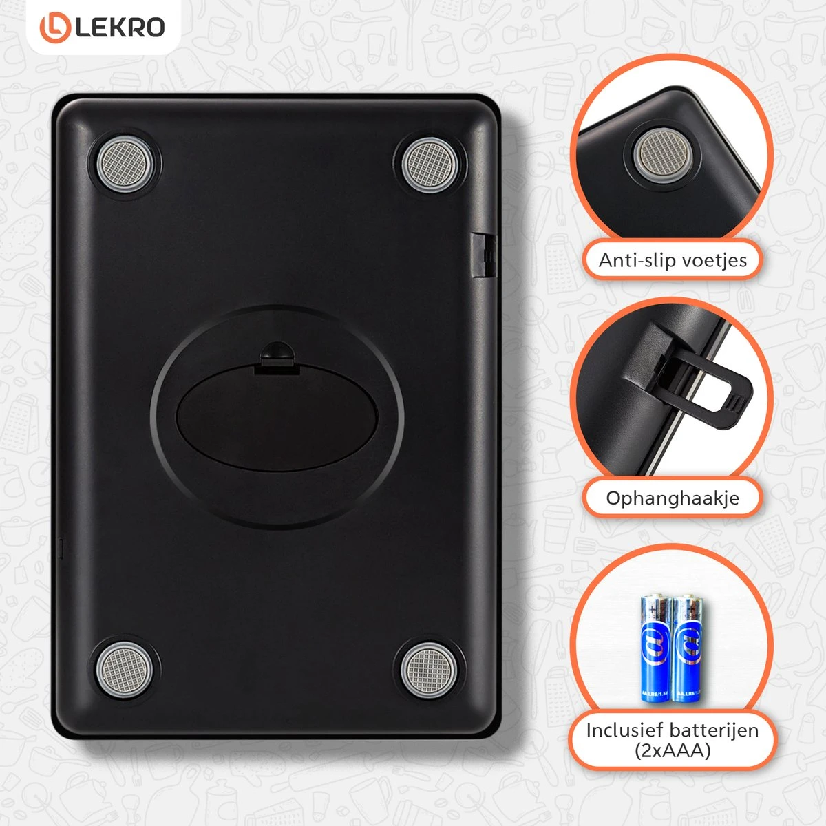 Lekro Digitale Precisie Keukenweegschaal – Weegschaal Keuken - USB Oplaadbaar - 1gr Tot 15kg – Tarra Functie - Zwart 9 Lekro Digitale Precisie Keukenweegschaal – Weegschaal Keuken - USB Oplaadbaar - 1gr Tot 15kg – Tarra Functie - Zwart - Afbeelding 9