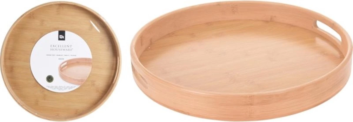 Merkloos Ronde Bamboe Houten Dienblad Met Handvaten 40 Cm - Serveerblad 2 Merkloos Ronde Bamboe Houten Dienblad Met Handvaten 40 Cm - Serveerblad - Afbeelding 2