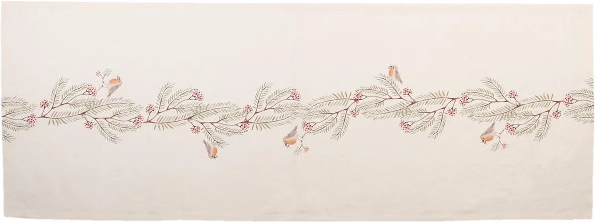 Clayre & Eef Tafelloper 50x140 Cm Beige Groen Katoen Rechthoek Vogel Tafelkleed Loper Tafeltextiel 5 Clayre & Eef Tafelloper 50x140 Cm Beige Groen Katoen Rechthoek Vogel Tafelkleed Loper Tafeltextiel - Afbeelding 5