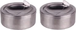 HI 2x Ronde Tuin/terras Asbak Met Klep 11 Cm RVS - Tuimelasbak - Buiten Asbakken