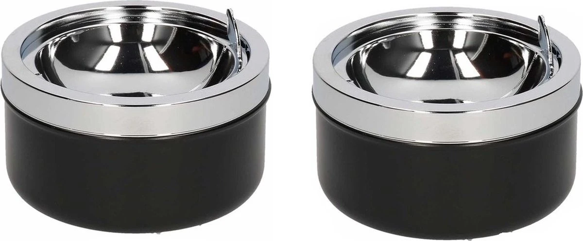 HI 2x Klep/terras Asbakken Zwart 11 Cm - Ronde Tuin/terras Asbak Met Klep 2 Stuks 3 HI 2x Klep/terras Asbakken Zwart 11 Cm - Ronde Tuin/terras Asbak Met Klep 2 Stuks - Afbeelding 3
