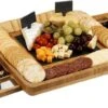 AWEMOZ Borrelplank Hout - Tapasplank Uitschuifbaar- Serveerplank Hout - Kaasplank Met Kaasmesjes - Bamboe Hout - Keramische Plaat