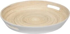 Dienblad/serveerblad Rond D42 Cm Bamboe Wit Met Handvaten - Serveerbladen, Dienbladen & Keukenbenodigdheden