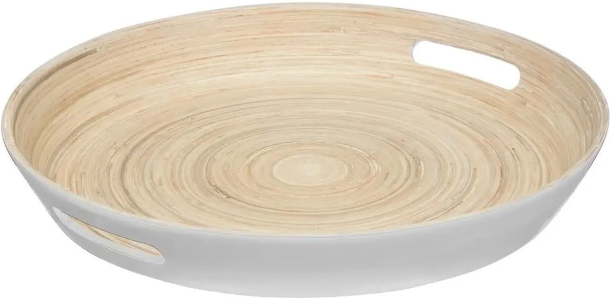 Dienblad/serveerblad Rond D42 Cm Bamboe Wit Met Handvaten - Serveerbladen, Dienbladen & Keukenbenodigdheden 1 Dienblad/serveerblad Rond D42 Cm Bamboe Wit Met Handvaten - Serveerbladen, Dienbladen & Keukenbenodigdheden