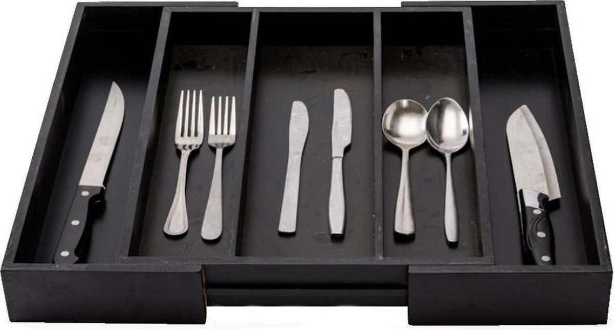 Merkloos Decopatent® Uitschuifbaar Bestekbak - Besteklade - 3 Vaks -> Uitschuifbaar Naar 5 Vakken - Bestekbakken Organizer - Bamboe - Zwart 1 Merkloos Decopatent® Uitschuifbaar Bestekbak - Besteklade - 3 Vaks -> Uitschuifbaar Naar 5 Vakken - Bestekbakken Organizer - Bamboe - Zwart