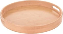 Merkloos Ronde Bamboe Houten Dienblad Met Handvaten 40 Cm - Serveerblad