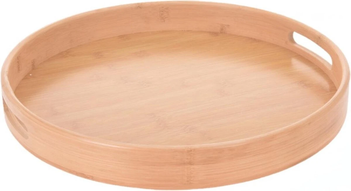 Merkloos Ronde Bamboe Houten Dienblad Met Handvaten 40 Cm - Serveerblad 1 Merkloos Ronde Bamboe Houten Dienblad Met Handvaten 40 Cm - Serveerblad