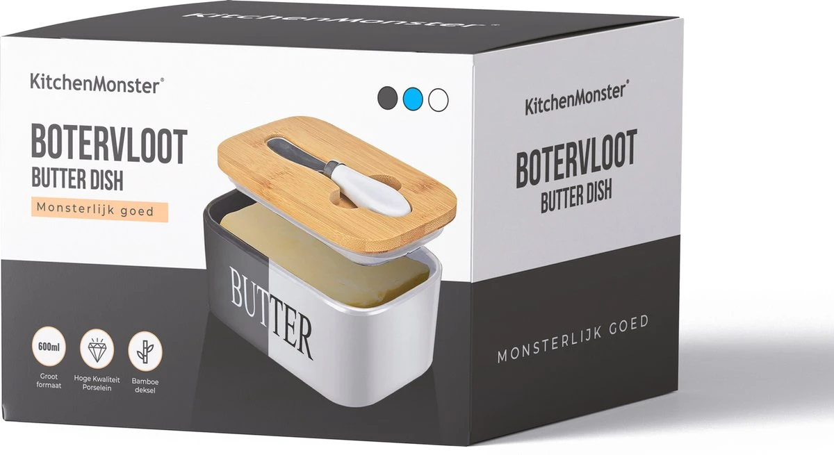 KitchenMonster® Botervloot Met Botermes - 600 Ml Botervlootje Vershouddoos Van Porselein En Bamboe - Botervloot Met Deksel Wit 6 KitchenMonster® Botervloot Met Botermes - 600 Ml Botervlootje Vershouddoos Van Porselein En Bamboe - Botervloot Met Deksel Wit - Afbeelding 6