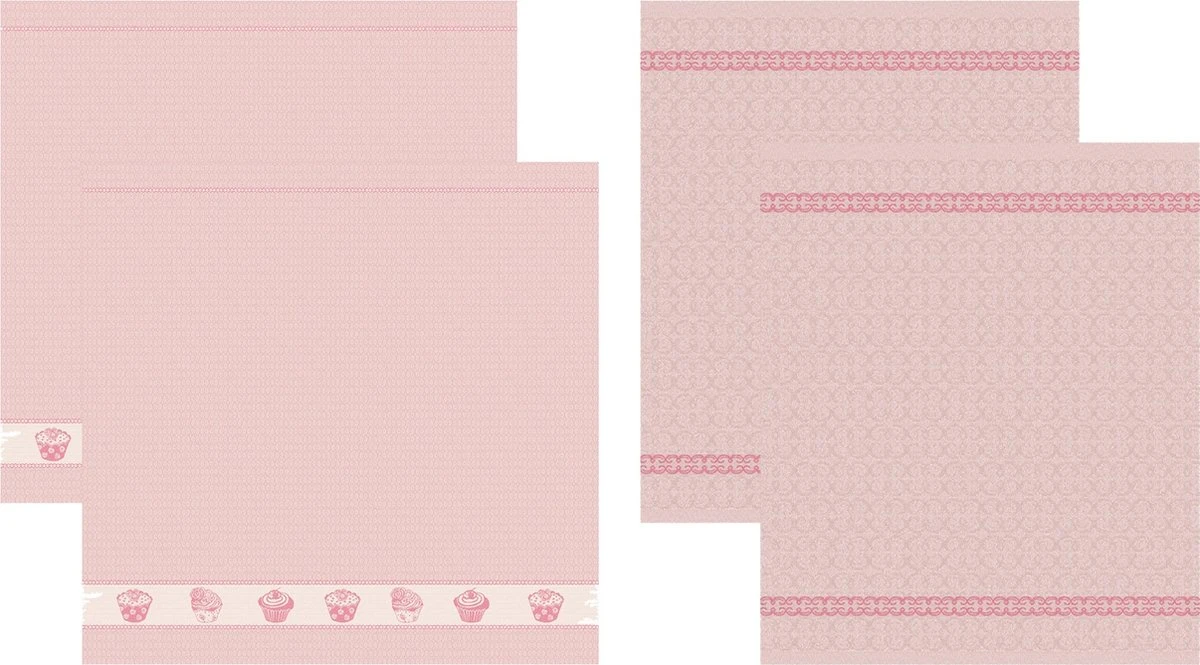 DDDDD 2x Theedoek + 2x Keukendoek Bakery - Pink 1 DDDDD 2x Theedoek + 2x Keukendoek Bakery - Pink