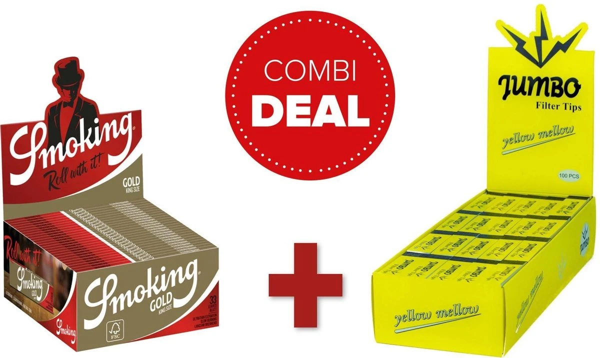 Combideal Vloei & Tips Smoking Gold King Size Box 50 + Jumbo Yellow Mellow Box 100 1 Combideal Vloei & Tips Smoking Gold King Size Box 50 + Jumbo Yellow Mellow Box 100