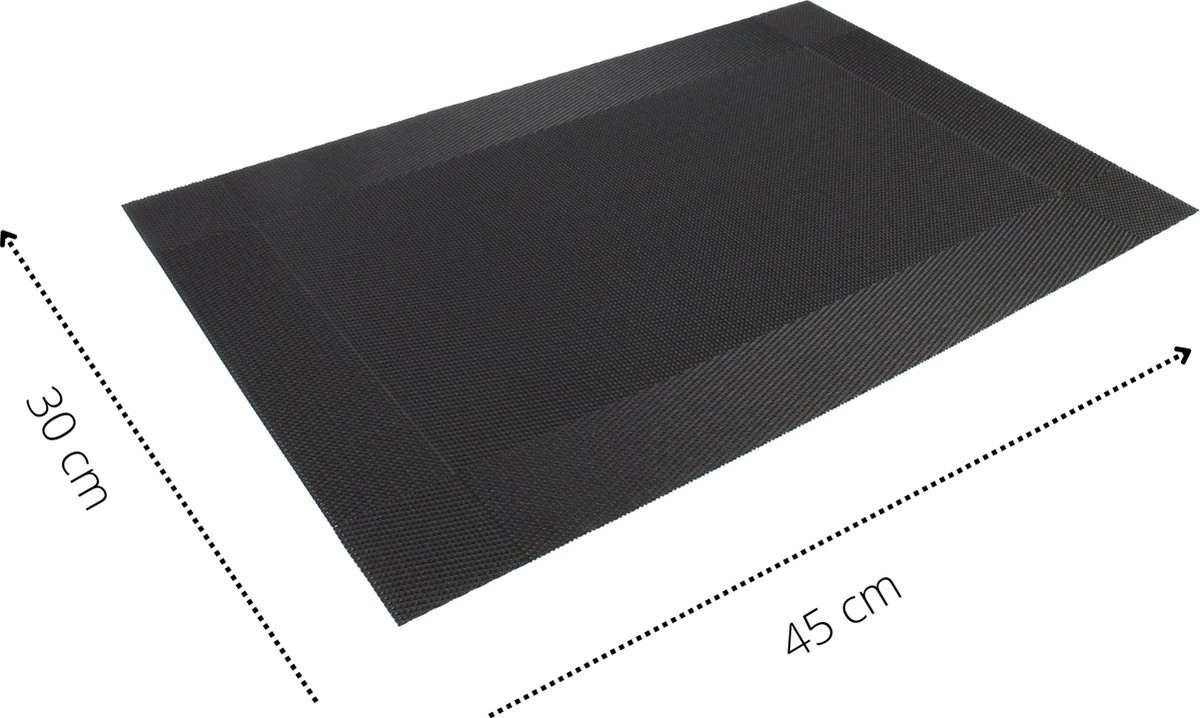 Four Love Placemats Kunststof - Kleur Zwart - Set Van 6 Stuks - Anti Slip Tafelbeschermer - Tafeldecoratie - Housewarming Cadeau - 45 X 30 Cm 3 Four Love Placemats Kunststof - Kleur Zwart - Set Van 6 Stuks - Anti Slip Tafelbeschermer - Tafeldecoratie - Housewarming Cadeau - 45 X 30 Cm - Afbeelding 3