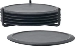 Onderzetters (6) Zone Denmark - Zwart - Met Houder - "Safe Landing"