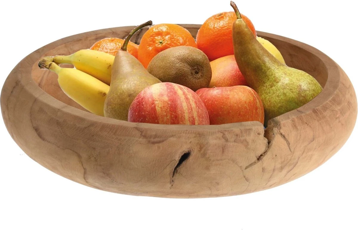 Fruitschaal Teak Hout 30 Cm - Decoratieve Schalen Voor Groente En Fruit 1 Fruitschaal Teak Hout 30 Cm - Decoratieve Schalen Voor Groente En Fruit